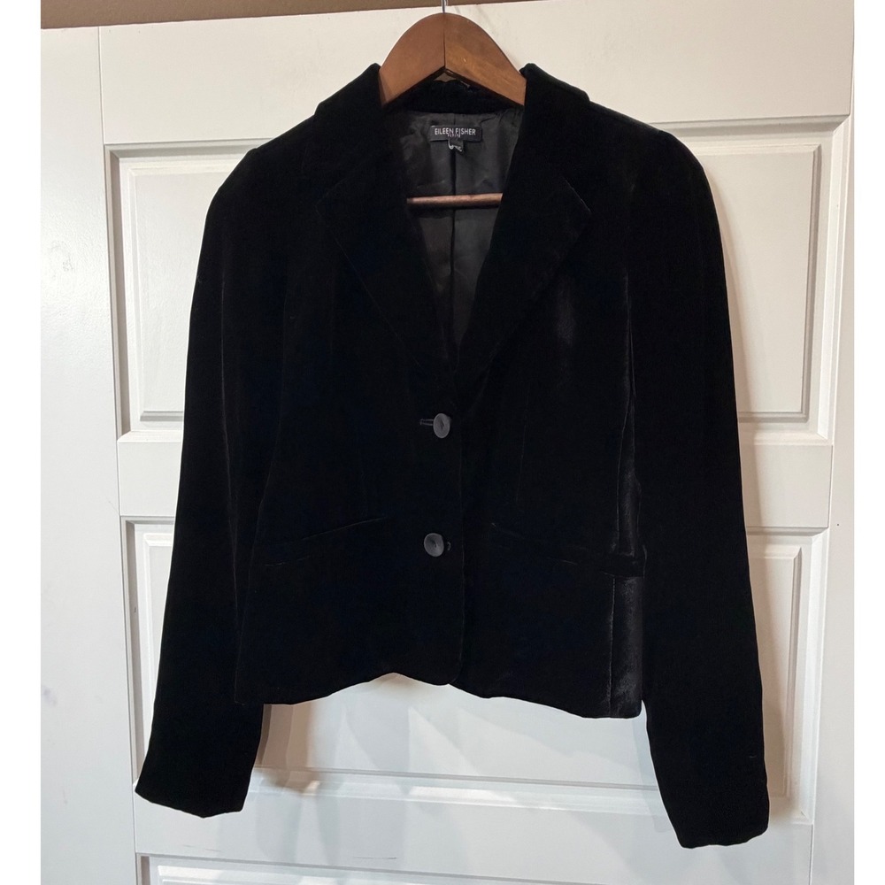 Eileen Fisher Petite Black Silk Velvet Blazer 2P Dark Academia Whimsigoth Witchy